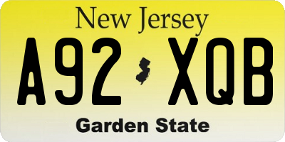NJ license plate A92XQB