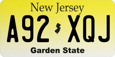NJ license plate A92XQJ