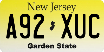 NJ license plate A92XUC