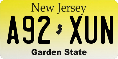 NJ license plate A92XUN