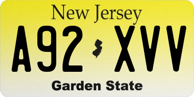 NJ license plate A92XVV