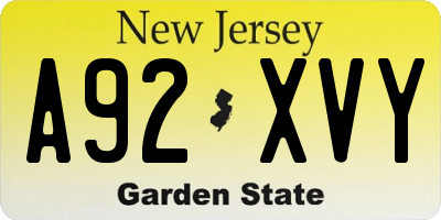 NJ license plate A92XVY