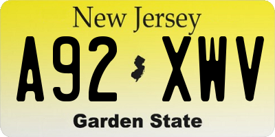 NJ license plate A92XWV