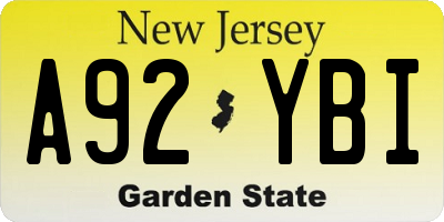 NJ license plate A92YBI