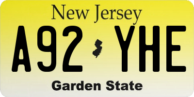 NJ license plate A92YHE