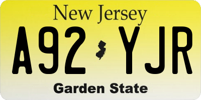 NJ license plate A92YJR