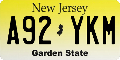 NJ license plate A92YKM