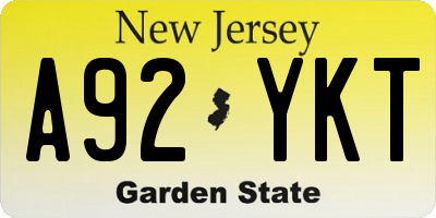 NJ license plate A92YKT