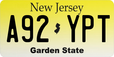 NJ license plate A92YPT