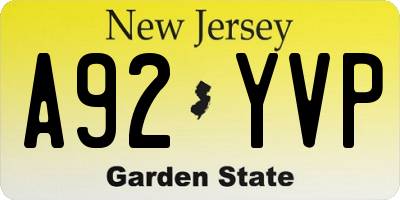 NJ license plate A92YVP