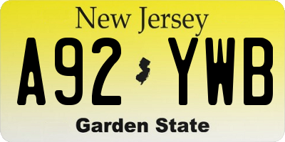 NJ license plate A92YWB