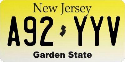NJ license plate A92YYV