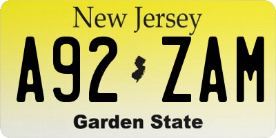 NJ license plate A92ZAM
