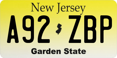 NJ license plate A92ZBP