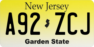 NJ license plate A92ZCJ