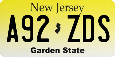 NJ license plate A92ZDS
