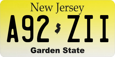 NJ license plate A92ZII