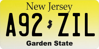 NJ license plate A92ZIL