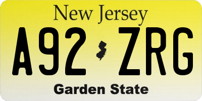 NJ license plate A92ZRG