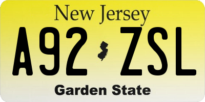 NJ license plate A92ZSL