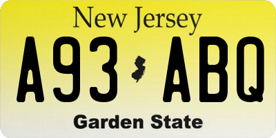 NJ license plate A93ABQ