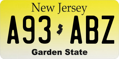 NJ license plate A93ABZ