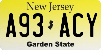 NJ license plate A93ACY
