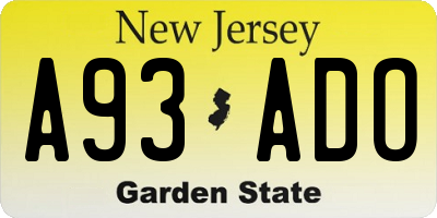 NJ license plate A93ADO