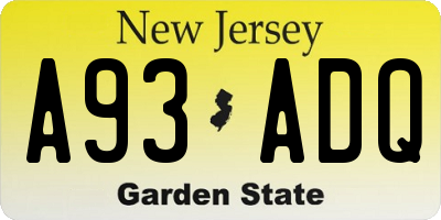 NJ license plate A93ADQ