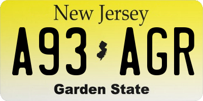 NJ license plate A93AGR