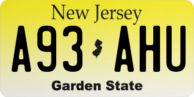 NJ license plate A93AHU