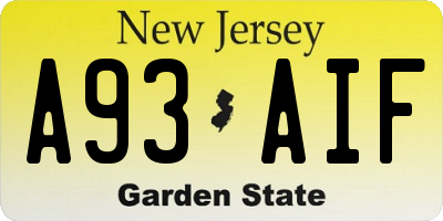 NJ license plate A93AIF