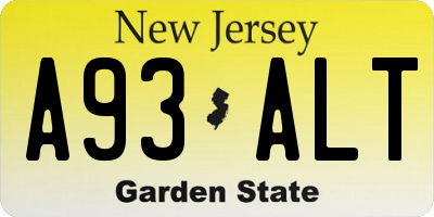 NJ license plate A93ALT