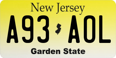NJ license plate A93AOL