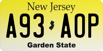 NJ license plate A93AOP