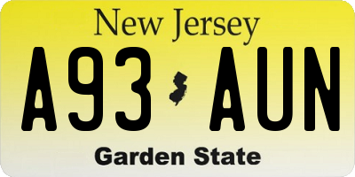 NJ license plate A93AUN