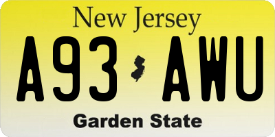 NJ license plate A93AWU