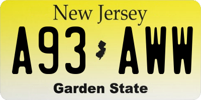 NJ license plate A93AWW