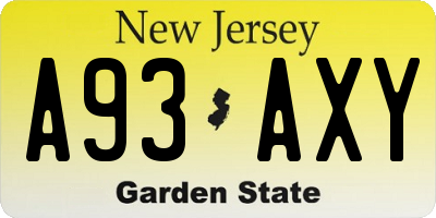 NJ license plate A93AXY
