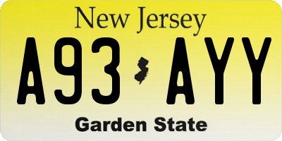 NJ license plate A93AYY