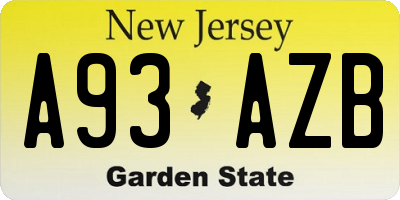 NJ license plate A93AZB