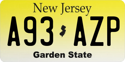 NJ license plate A93AZP
