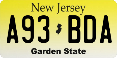 NJ license plate A93BDA
