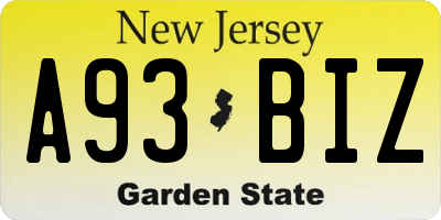 NJ license plate A93BIZ