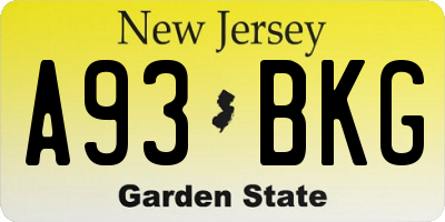 NJ license plate A93BKG
