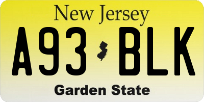 NJ license plate A93BLK