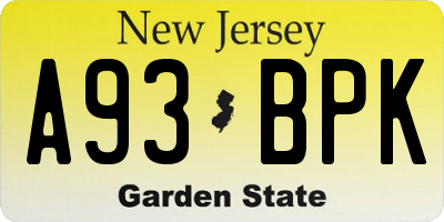 NJ license plate A93BPK