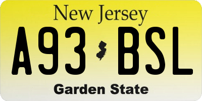 NJ license plate A93BSL