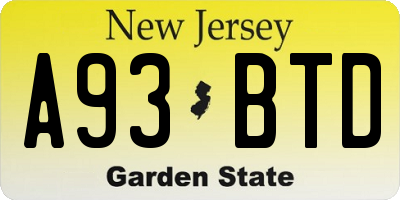 NJ license plate A93BTD