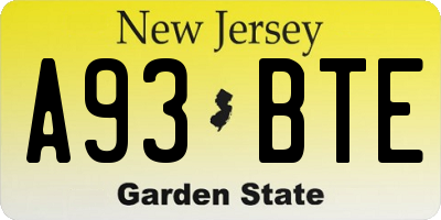NJ license plate A93BTE